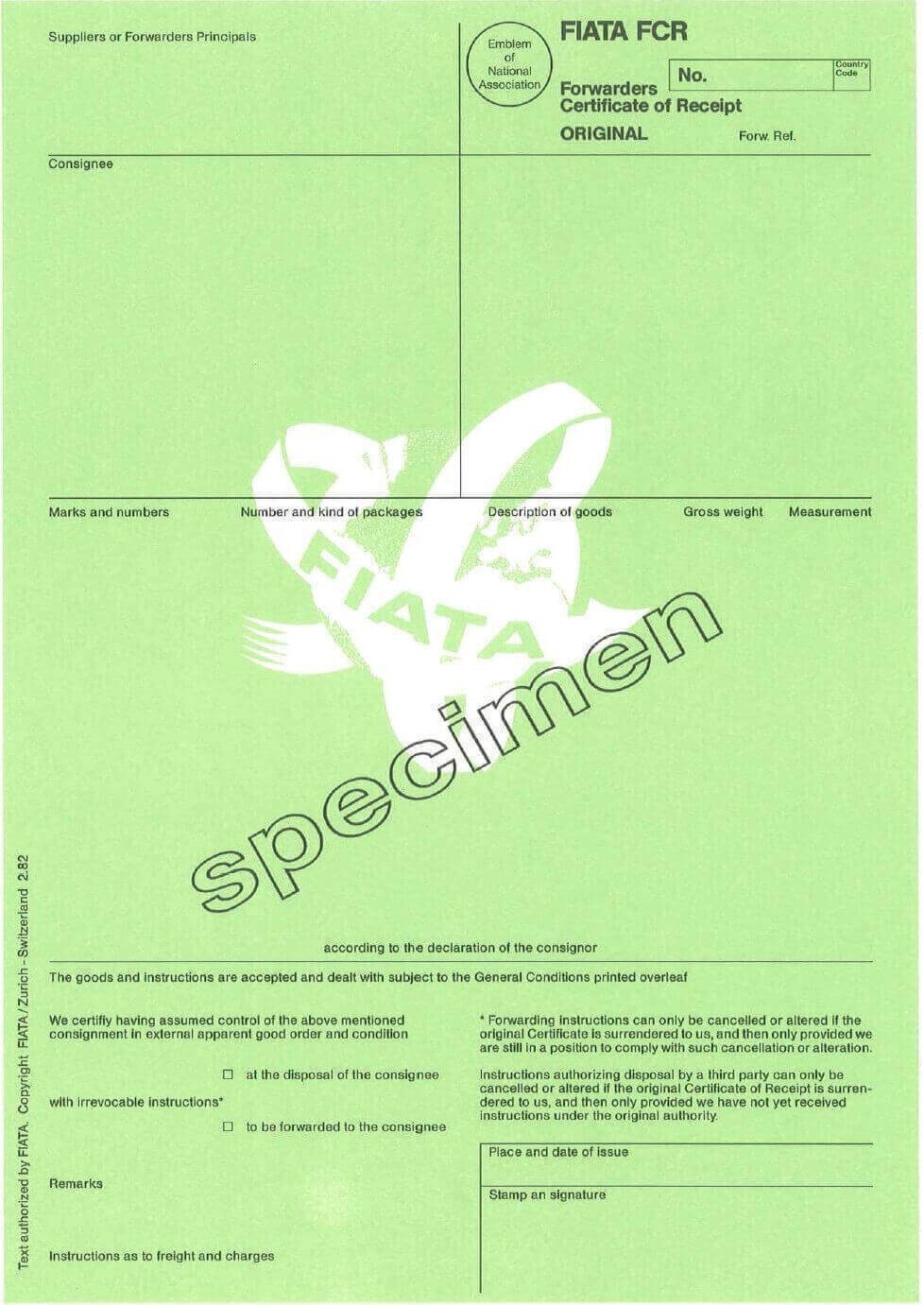 FIATA Forwarders Certificate of Receipt